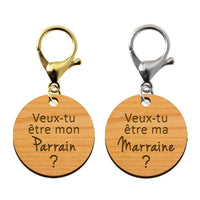 Deux porte clefs demande parrain et marraine avec mousqeton doré et argenté