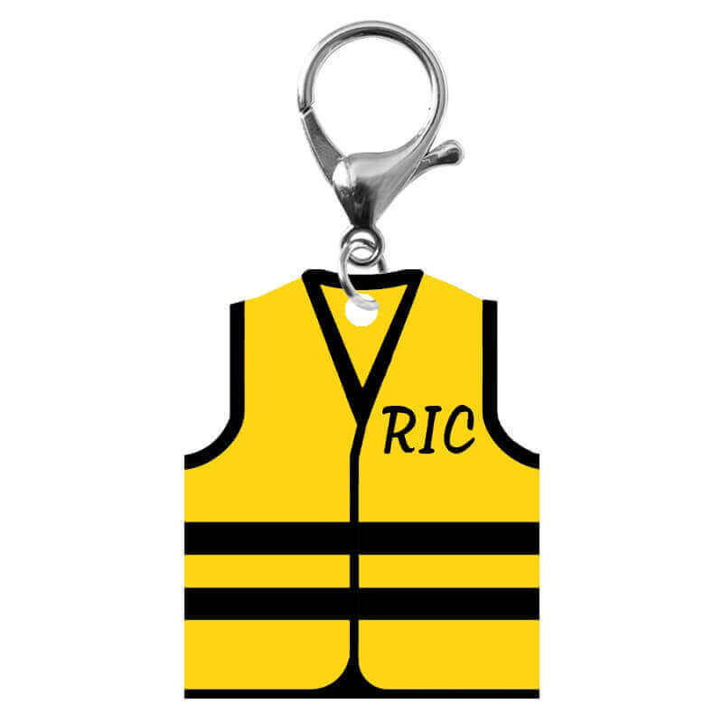 Porte-clé gilet jaune RIC avec mousqueton de couleur argenté