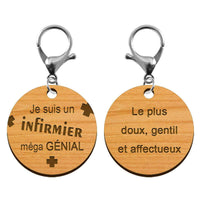 Porte-clé infirmier personnalisé bois gravé mousqueton argenté