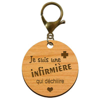 Porte-clé infirmière qui déchiiire personnalisé en bois mousqueton bronze