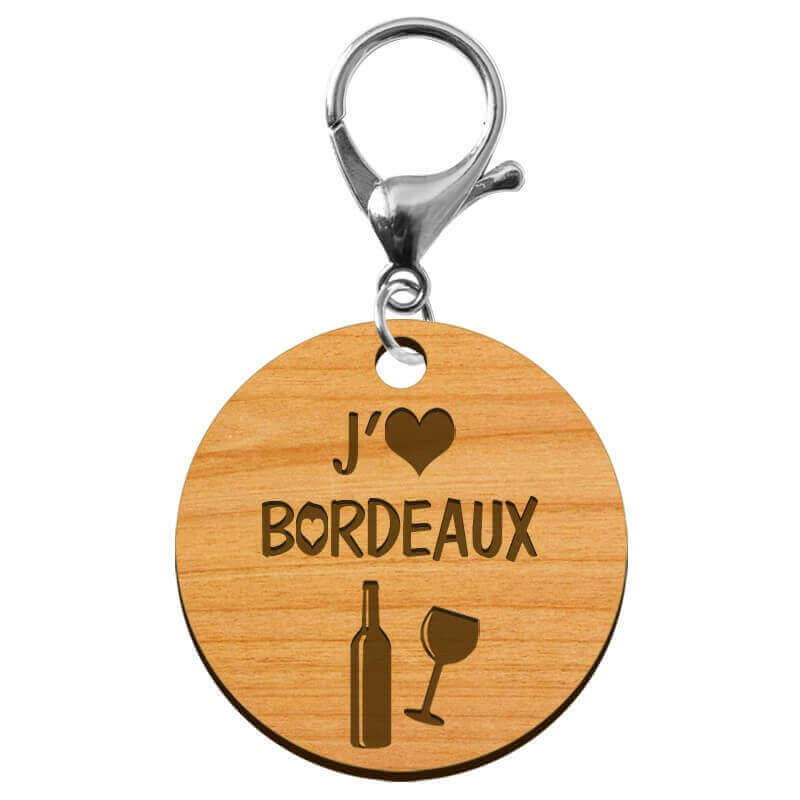 Porte-clé j'adore BORDEAUX personnalisé mousqueton argenté