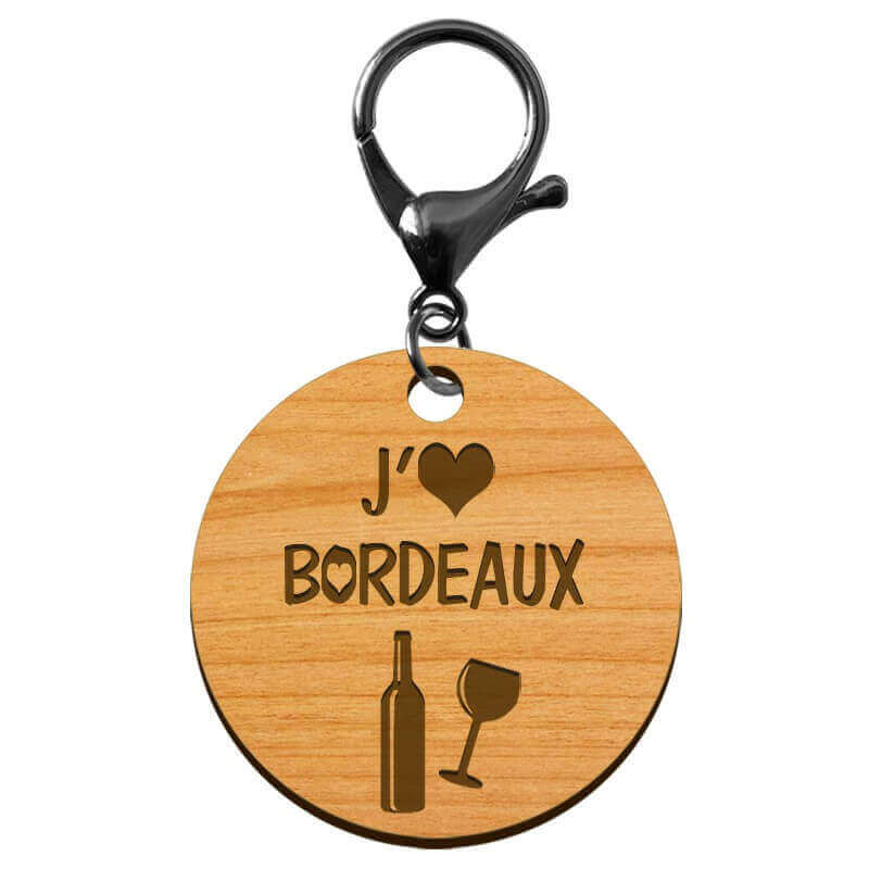 Porte-clé j'adore BORDEAUX personnalisé mousqueton noir