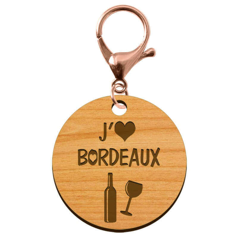Porte-clé j'adore BORDEAUX personnalisé mousqueton rose