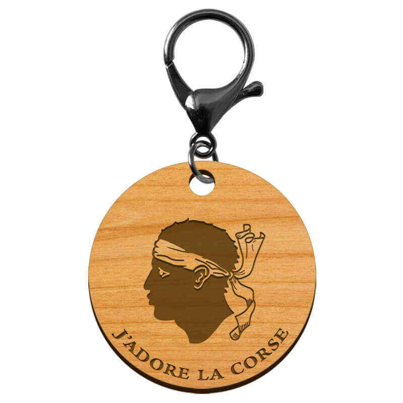 Porte clé "J'adore la CORSE" bandera personnalisé avec un mousqueton de couleur noire