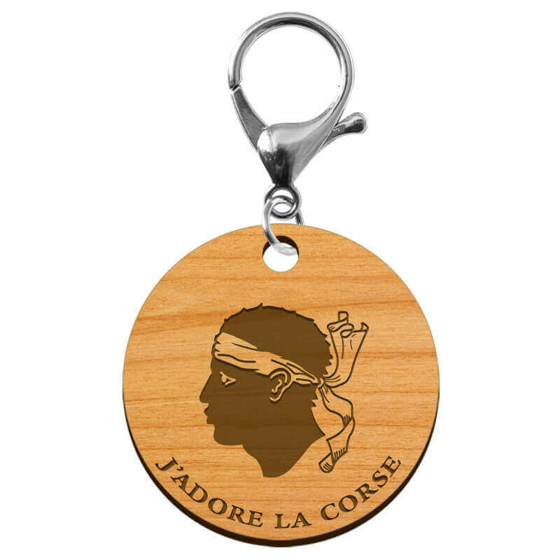 Porte-clé "J'adore la CORSE" en bois à personnaliser avec un mousqueton argenté