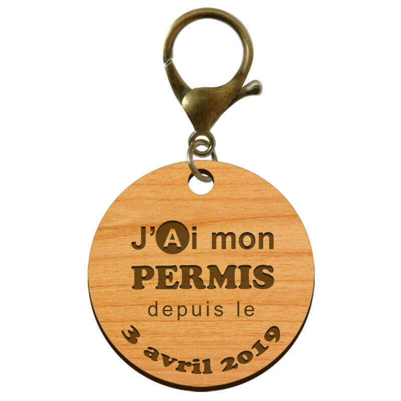 Porte-clé "J'ai mon permis de conduire depuis le..." date à personnaliser - macreationperso mousqueton bronze