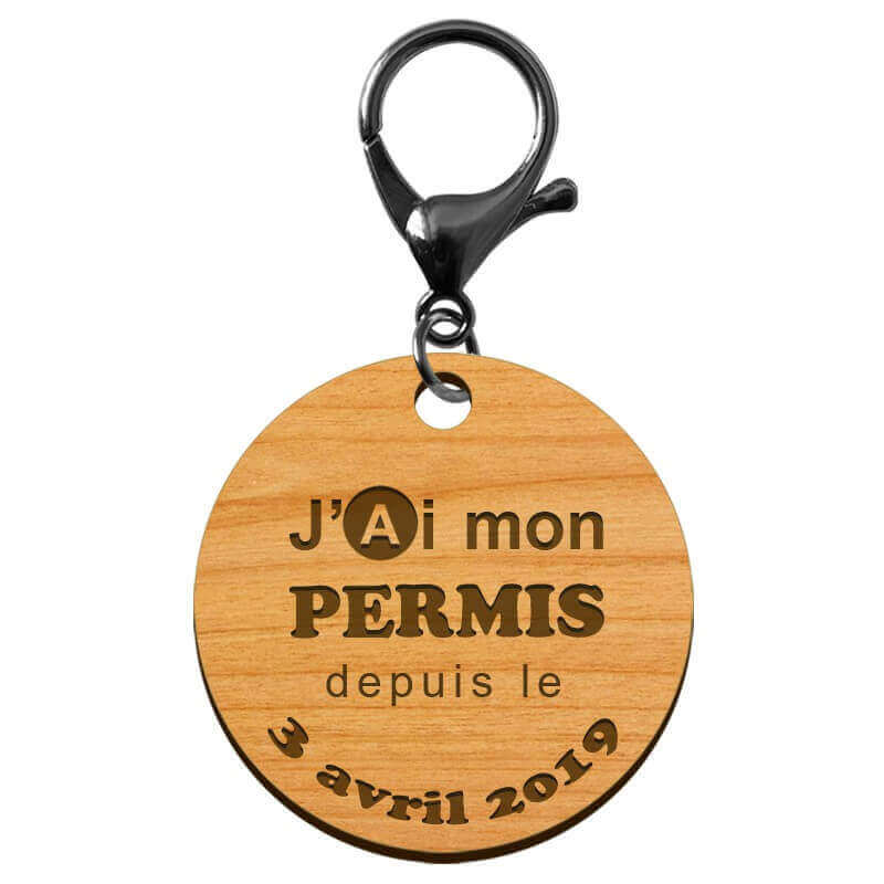 Porte-clé "J'ai mon permis de conduire depuis le..." date à personnaliser mousqueton noir