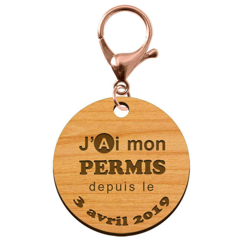 Porte-clé "J'ai mon permis de conduire depuis le..." date à personnaliser mousqueton rose