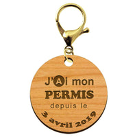 Porte-clé "J'ai mon permis de conduire depuis le..." date à personnaliser mousqueton doré
