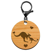 Porte clé kangourou en bois personnalisable rond 45 mm mousqueton noir