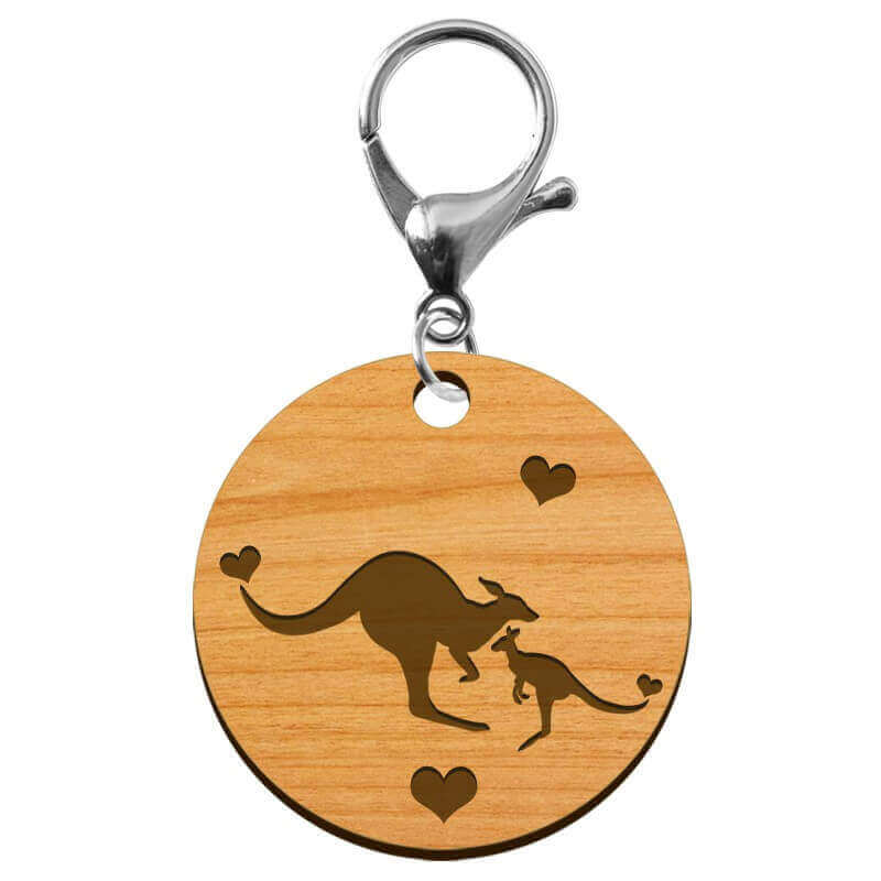 Porte-clé kangourou bois à personnaliser mousqueton argenté