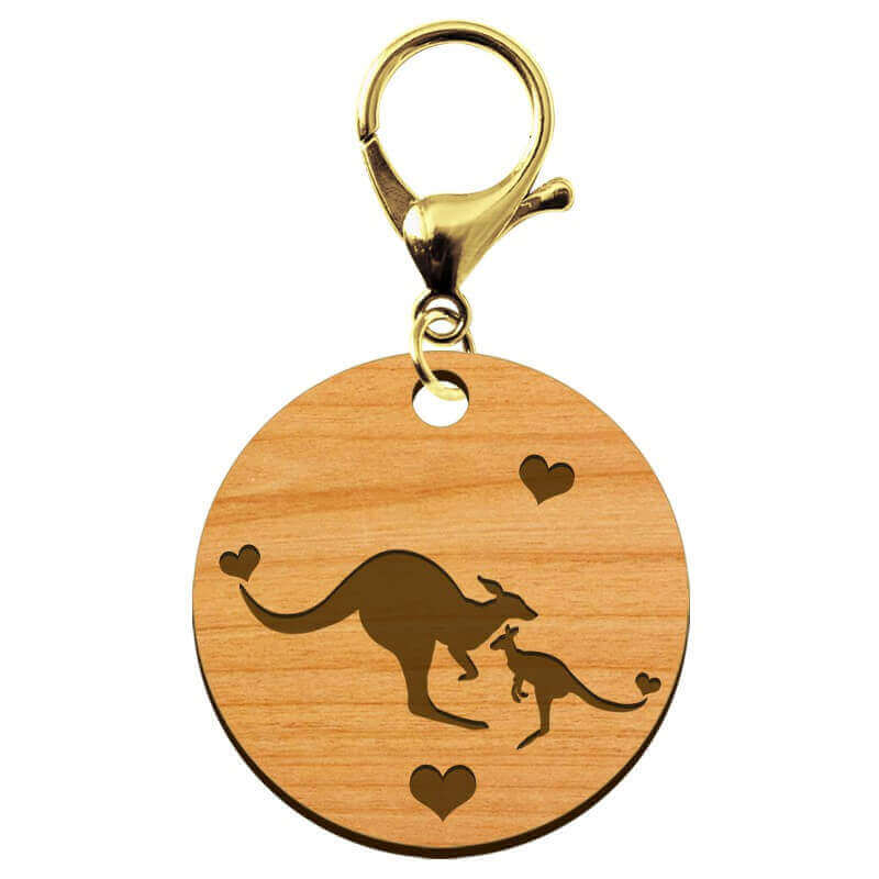 Porte clé kangourou personnalisable en bois mousqueton doré