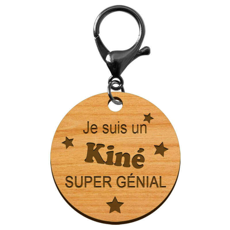 Porte-clé Kiné personnalisable en bois mousqueton noir