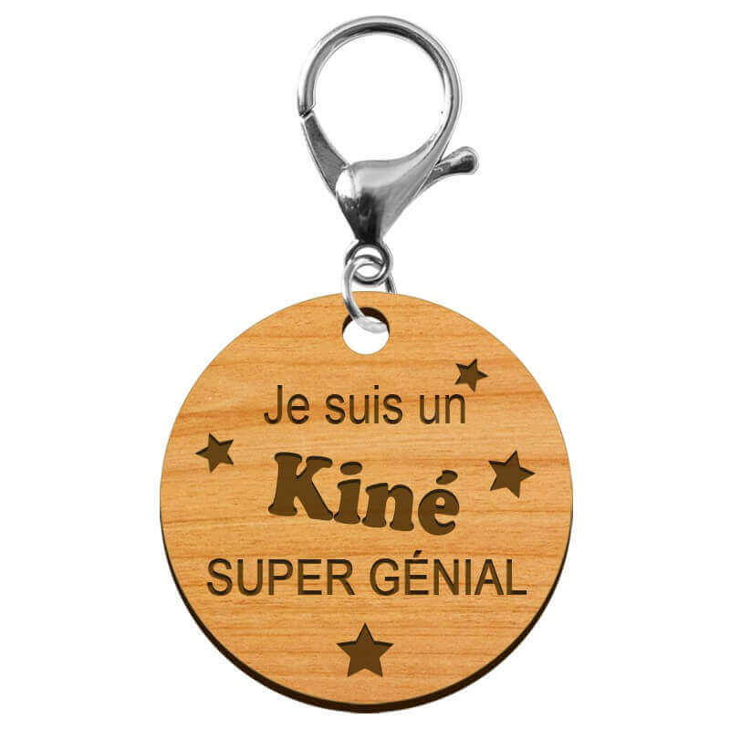 Porte-clé Kiné personnalisé en bois "Je suis un Kiné super génial" - ma creation perso avec mousqueton argenté