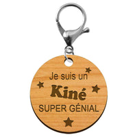 Porte-clé Kiné personnalisé en bois "Je suis un Kiné super génial" - ma creation perso avec mousqueton argenté