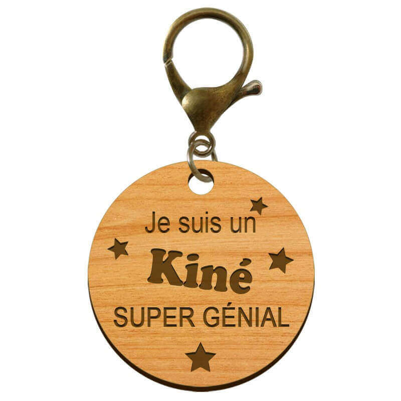 Porte-clé Kinésithérapeute personnalisé en bois avec mousqueton bronze