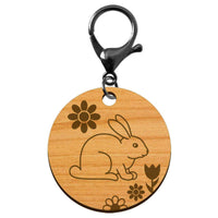 Porte clé lapin personnalisé en bois rond 45 mm mousqueton noir