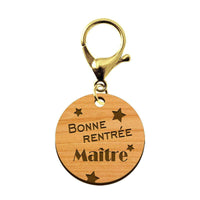 Porte-clé Maître "Bonne Rentrée Maître" en bois - 30 mm mousqueton doré