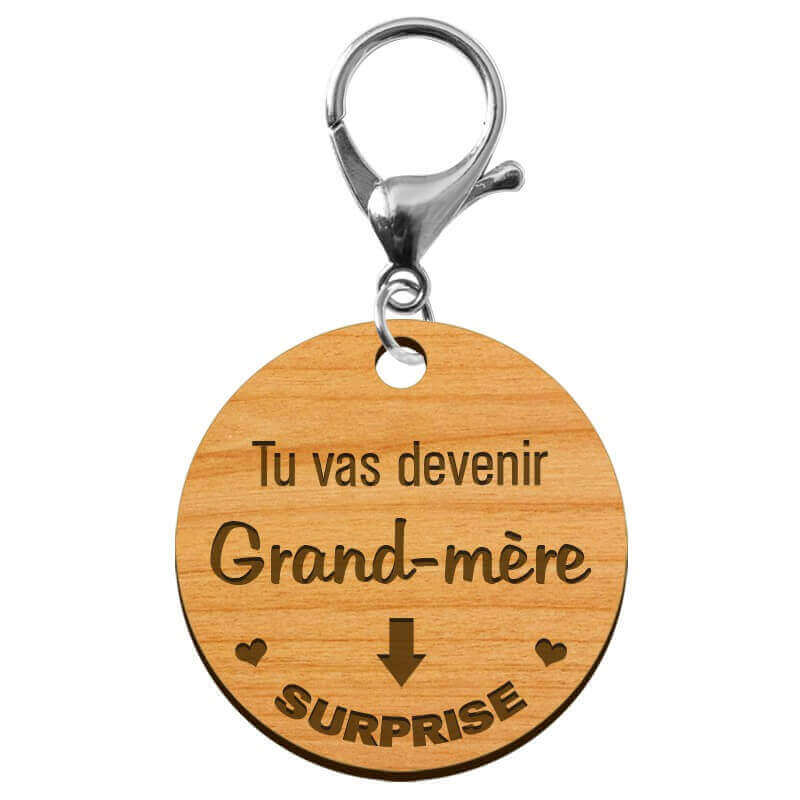 Porte-clé Mamie "Tu vas devenir Grand-Mère" à personnaliser mousqueton argenté