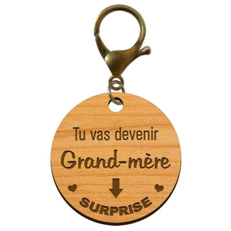Porte-clé Mamie "Tu vas devenir Grand-Mère" à personnaliser mousqueton bronze