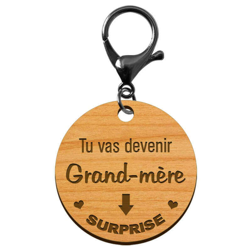 Porte-clé Mamie "Tu vas devenir Grand-Mère" à personnaliser mousqueton noir