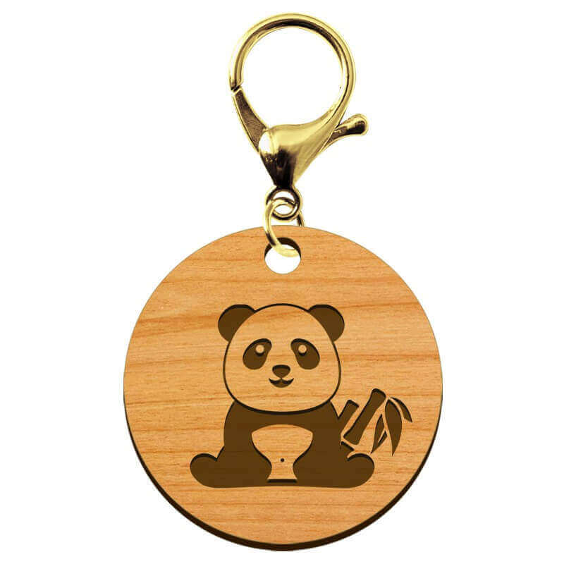 Porte clé panda en bois personnalisé rond 45 mm mousqueton doré