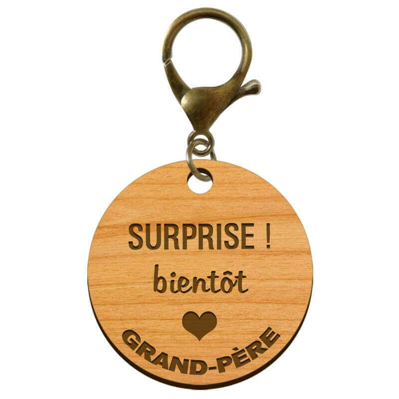 Porte-clé Papy "SURPRISE bientôt Grand-père" personnalisé mousqueton bronze