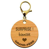 Porte-clé Papy "SURPRISE bientôt Grand-père" personnalisé mousqueton doré