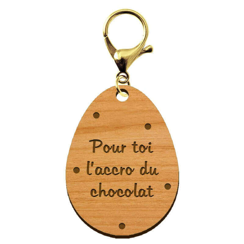 Porte-clé personnalisable en bois - Édition Limitée - Oeuf de Pâques mousqueton doré
