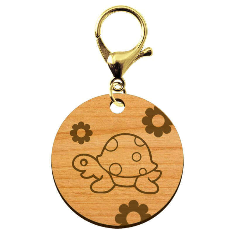 Porte-clé personnalisable en bois tortue de taille 45 mm mousqueton doré