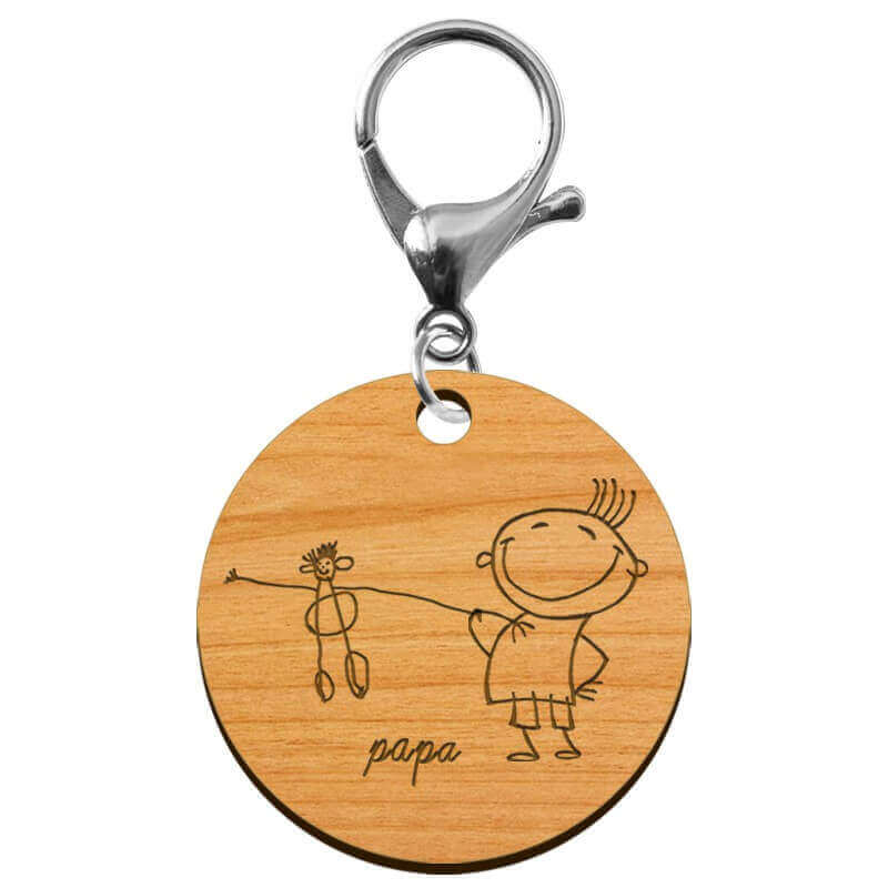 Porte-clé personnalisé en bois 50 mm Dessin avec mousqueton argenté