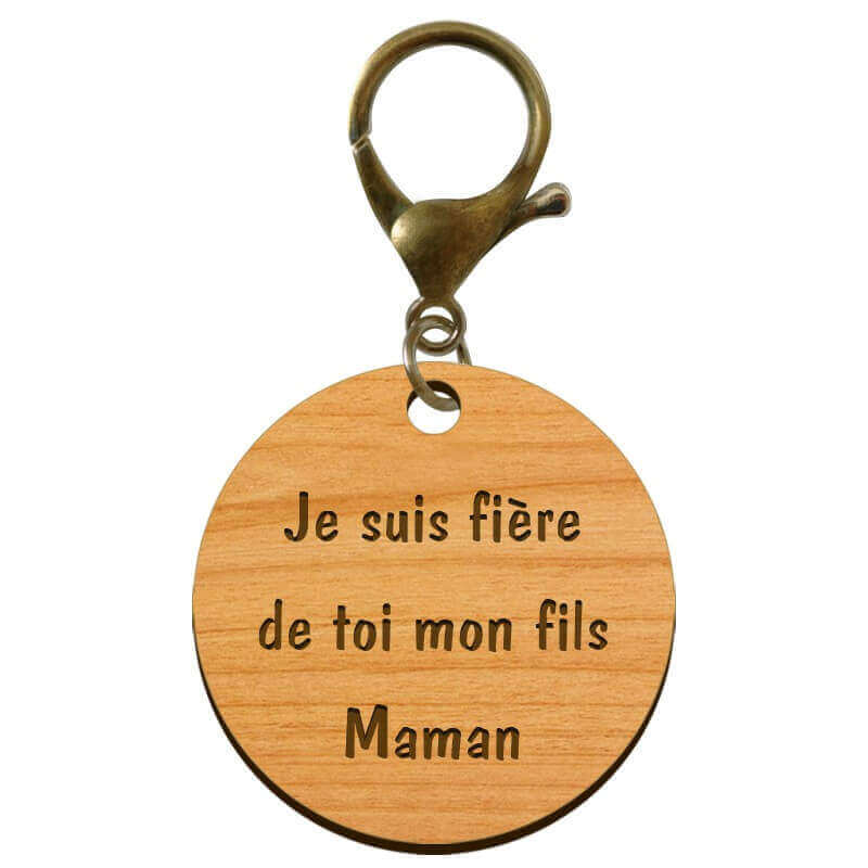 Porte-clé personnalisé en bois  50mm avec mousqueton couleur bronze