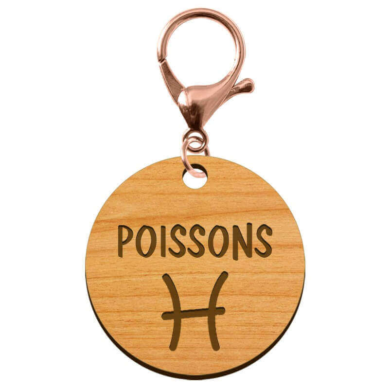 Porte-clé personnalisé en bois gravé mousqueton rose