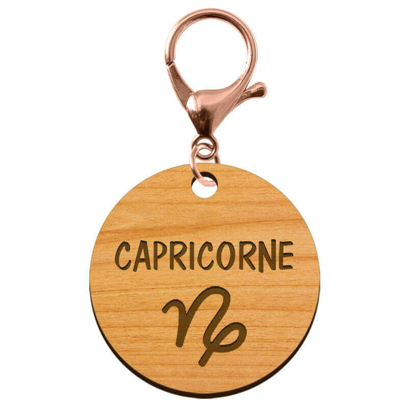 Porte-clé personnalisé bois gravé mousqueton rose