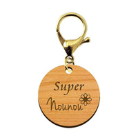 Porte-clé personnalisé en bois - Super Nounou mousqueton doré