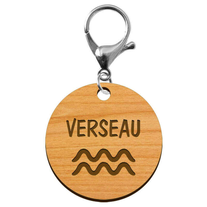 Porte-clé personnalisé signe astrologique Verseau mousqueton argenté