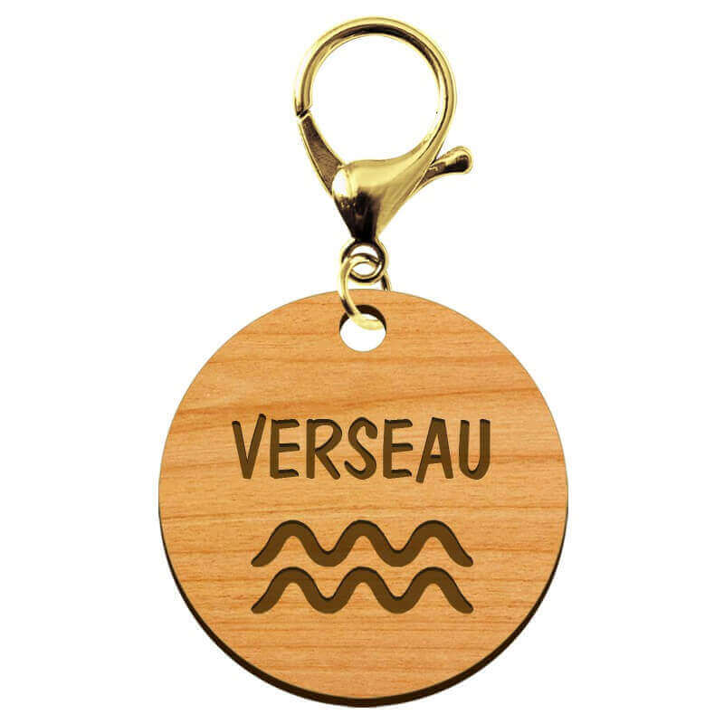 Porte-clé personnalisé signe astrologique Verseau mousqueton doré