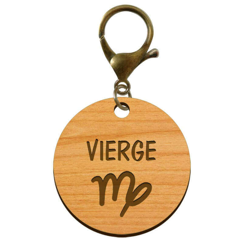 Porte-clé personnalisé signe astrologique Vierge mousqueton bronze