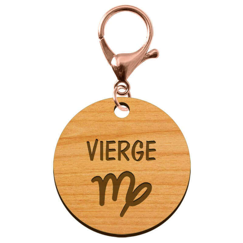 Porte-clé personnalisé signe astrologique Vierge mousqueton rose