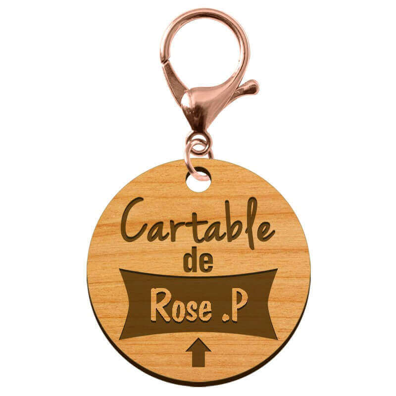 Porte clé prénom personnalisé cartable mousqueton rose