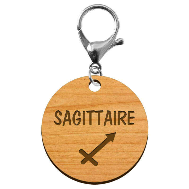 Porte-clé sagittaire en bois personnalisable signe astrologique mousqueton argenté