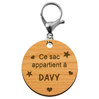 Porte-clé scolaire "Ce sac appartient à..." en bois à personnaliser mousqueton argenté