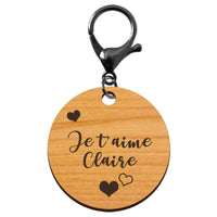 Porte-clef cadeau de Saint-Valentin en bois mousqueton noir 