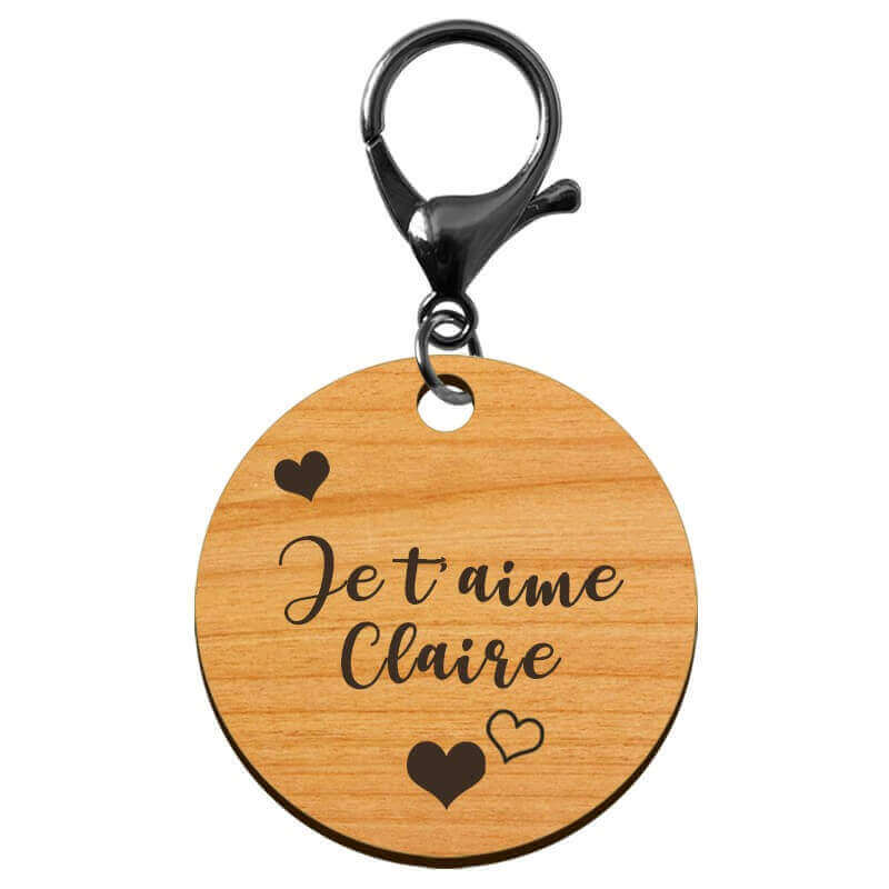 Porte-clef cadeau de Saint-Valentin en bois mousqueton noir 