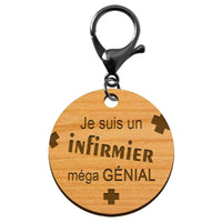 Porte-clef infirmier personnalisable en bois mousqueton noir