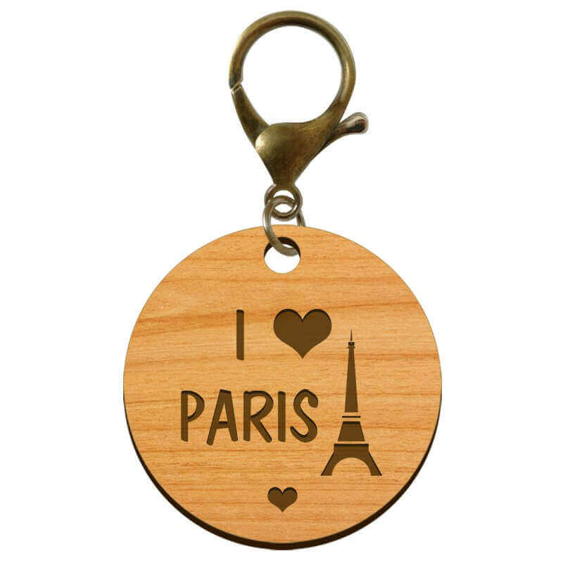 Porte clef paris en bois mousqueton bronze