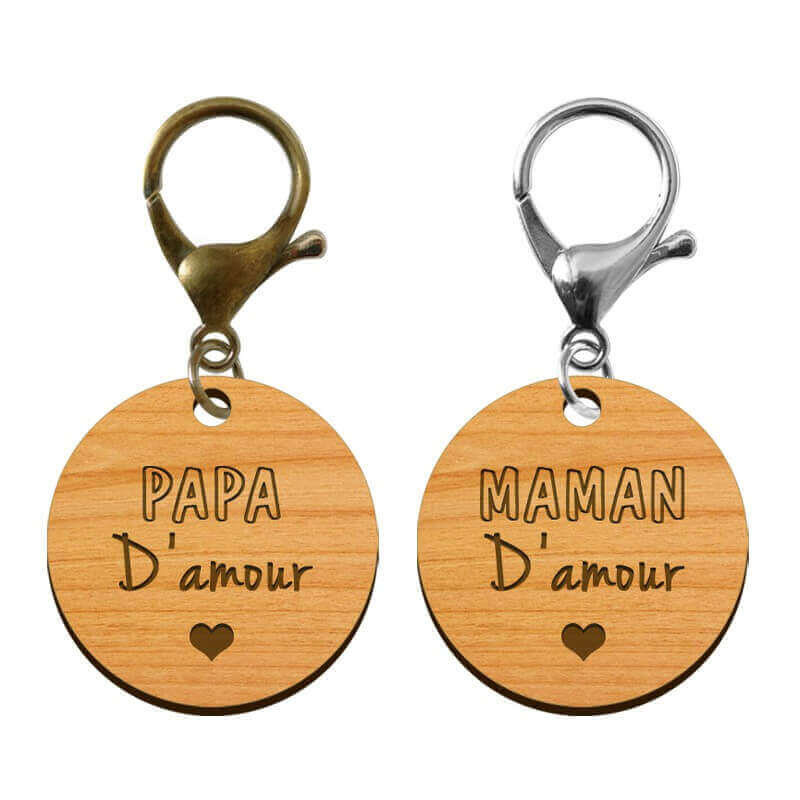 Porte-cléfs en bois - Papa d'amour - Maman d'amour