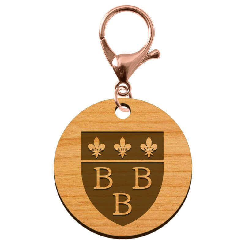Porte clés Blason ville Trèbes 3B en bois personnalisé mousqueton rose