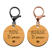 Porte-clés en bois - Papa d'amour - Maman d'amour