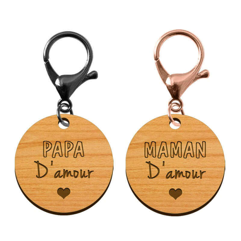 Porte-clés en bois - Papa d'amour - Maman d'amour